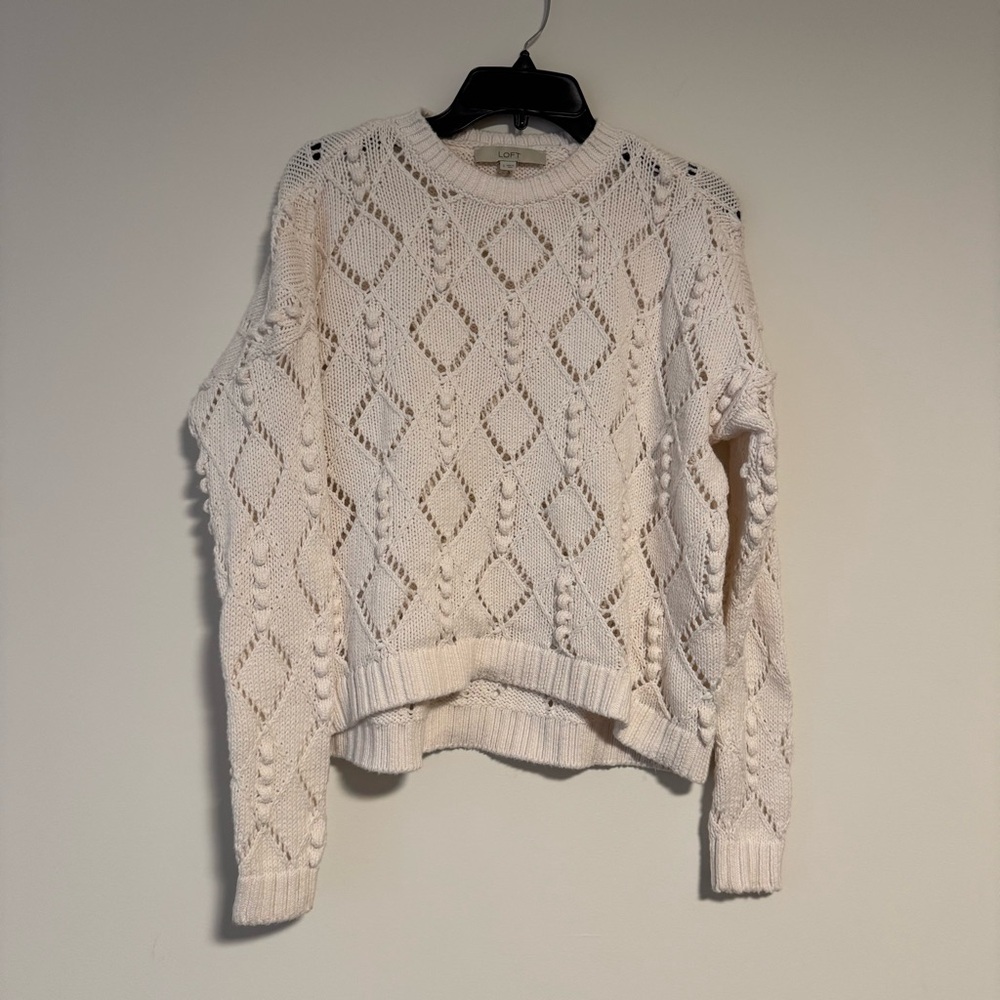 LOFT Cream Knit Hi-Low Sweater